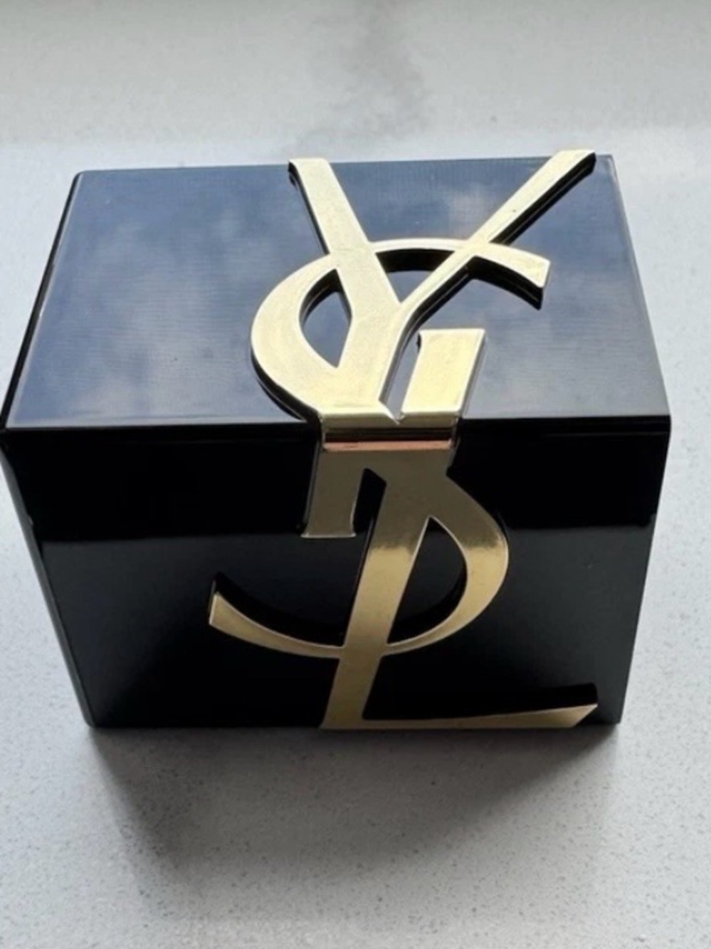 YSL Yves Saint Laurent Black Gold Logo Cap Designer  1.75”x1.5”x1.25”